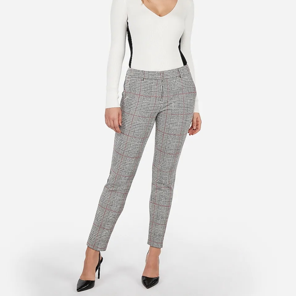 Express Mid Rise Plaid Columnist Ankle Pant
